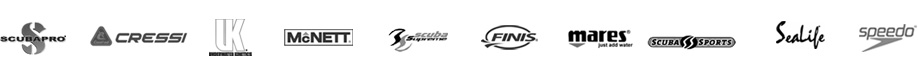 Dive gear brands carried at Ecotours: Scubapro, Cressi, U.K., McNett, Scuba Supreme, Finis, Mares, Scuba Sports, Sea Life, Speedo