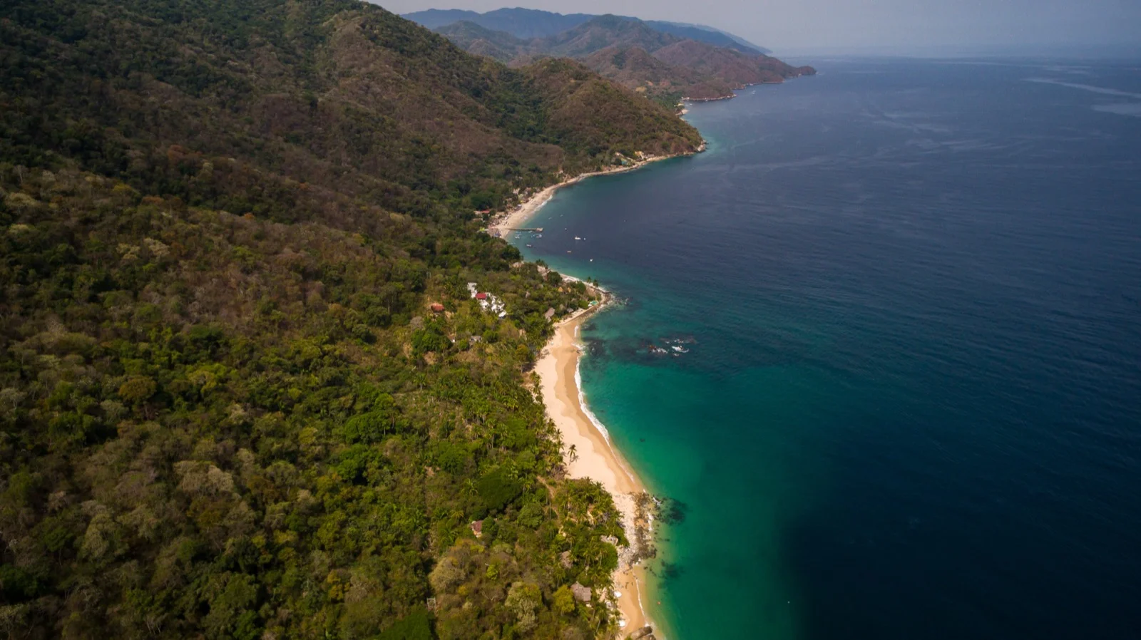 Aerial view of Las Ánimas, with the Sierra Madre falling directly into the Pacific
