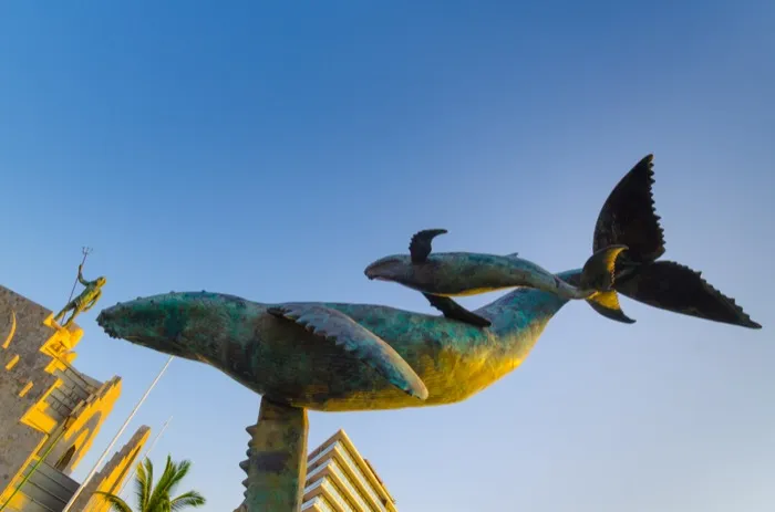 Bronze whale sculptures on the Malecón in Puerto Vallarta
