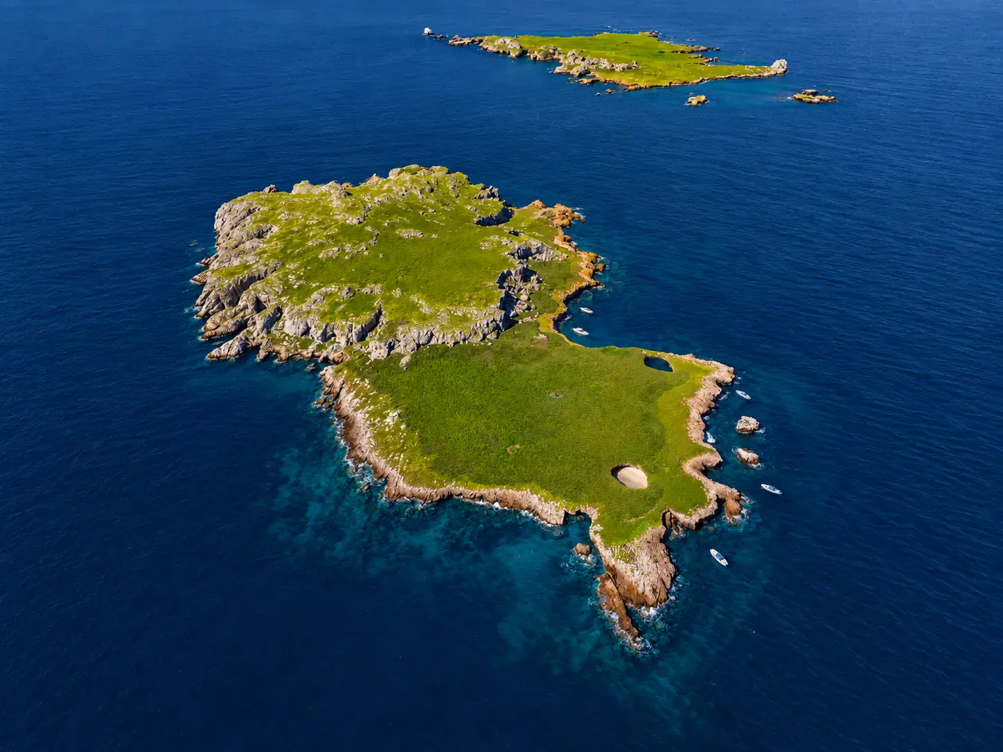 Aerial view of the Marietas Islands' characteristic volcanic rock formations