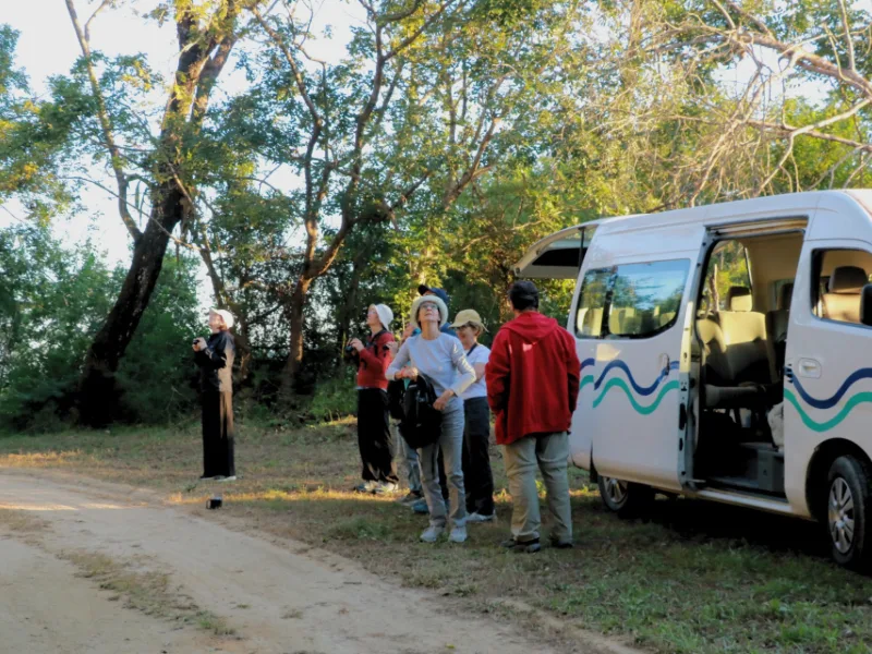 Birdwatching group gathered beside the tour van