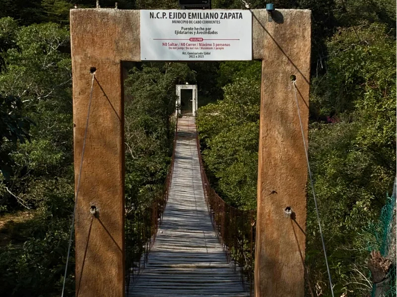 Suspension bridge at Ejido Emiliano Zapata on the tour route