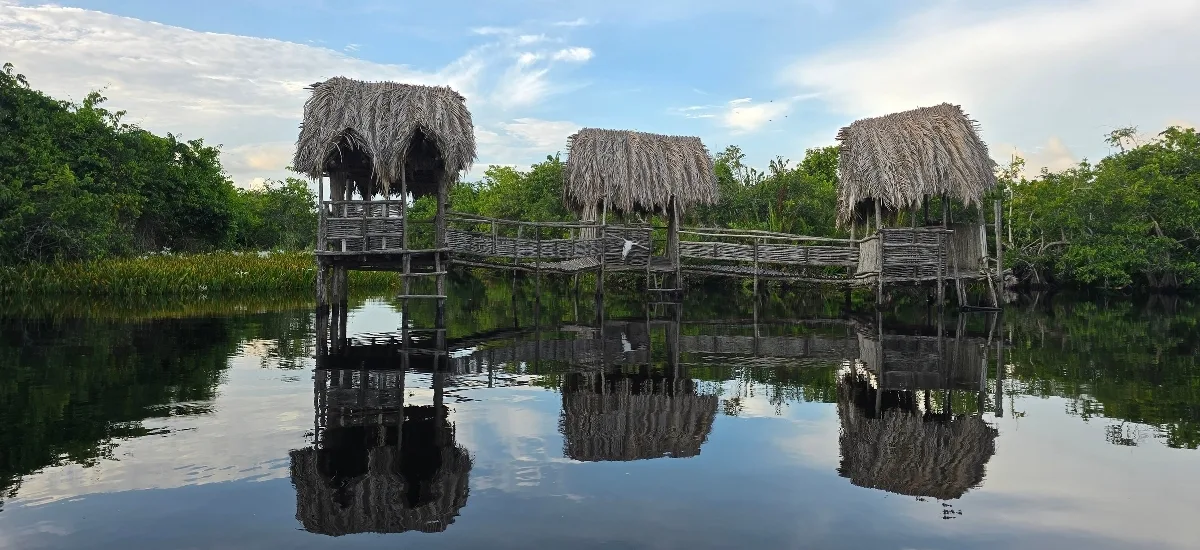 Palapa viewing dock over the water at La Tovara
